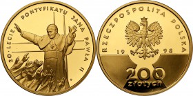 III RP. 200 zlotych 1998 John Paul II - XX lat Pontyfikatu
Piękny, menniczy egzemplarz. Oryginalne pudełko i certyfikat. KZ (200) 005
Waga/Weight: 1...