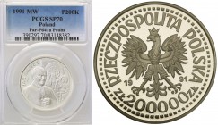 III RP. PROBE/PATTERN silver 200.000 zlotych 1991 Pope John Paul II PCGS SP70 (MAX)
Najwyższa nota gradingowa na świecie.Idealny, menniczy egzemplarz...