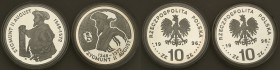 III RP. 10 zlotych 1996 Zygmunt II August półpostać i popiersie - set 2 sztuk
Wyśmienicie zachowane egzemplarze, delikatne patyna. Rzadsze monety, sz...