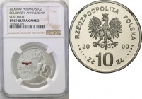 III RP. 10 zlotych 2000 Solidarity 20 lat PF69 ULTRA CAMEO (2 MAX)
Druga najwyższa nota gradingowa na świecie.Idealnie zachowana moneta.Fischer K(10)...