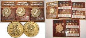 III RP. Almost comlete set of coins 2 zlote GN 1996-2005
Mennicze egzemplarze wraz z najrzadszymi pierwszymi rocznikami.1995-1999 - brak pierwszej st...