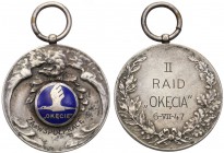 Medal II Rally of the District, 1947
Metal srebrzony, w centralnej części emalia.Ładny egzemplarz, patyna.
Waga/Weight: Metal: Średnica/diameter: 40...