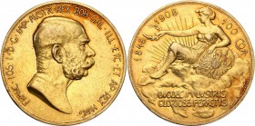 Austria
Austria i Hungary. 100 Kronen (crowns) 1908 (Jubileusz 60 lat panowania) 
Piękny egzemplarz. Nieco rzadszy typ monety. Bardzo ładnie zachowa...