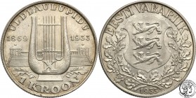 Estonia
Estonia. 1 kroon (Kronen (crowns)a) 1933, Lira 
Pięknie zachowana moneta, połysk. Rzadsza moneta.
Waga/Weight: 5,95 g Ag Metal: Średnica/di...