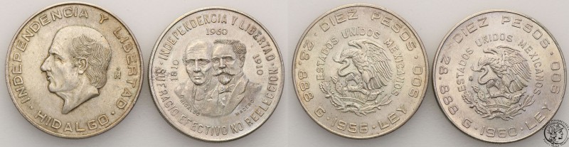 Mexico
Mexico. 10 pesos 1956 + 1960 
Zestaw 2 monet. Bardzo ładne egzemplarze....