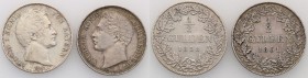 Germany
Germany, Bavaria/Wirttembergia 1/2 guldena 1838/61 - set of 2 coins 
Patyna, połysk w tle.
Waga/Weight: 5,25 g Ag każda Metal: Średnica/dia...