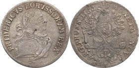 Germany
Prussia. Fryderyk II (1740-1786). Ort 1753 G, Szczecin 
Rzadki typ monety, patyna.Olding 239
Waga/Weight: 4,55 g Ag Metal: Średnica/diamete...