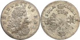 Germany
Germany, Prussia. 6 groszy 1704, Konigsberg 
Bardzo ładny egzemplarz z zachowanym delikatnym połyskiem menniczym, minimalnie niedobity. Rzad...