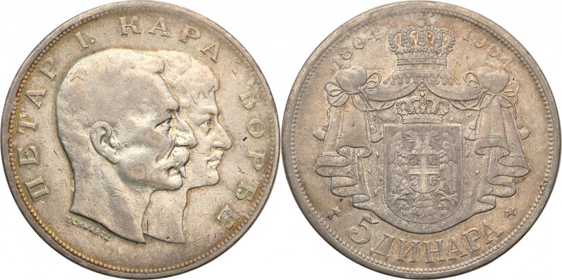 Serbia
Serbia. 5 dinar 1904 
Moneta wybita na 100-lecie dynastii Karageorgewic...