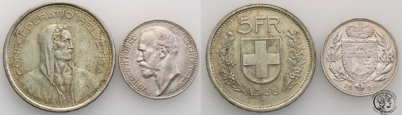Switzerland
Switzerland. Lichtenstein. 5 francs 1966 i 1 Kronen (crowns)a 1904 ...