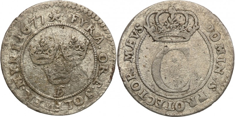 Sweden
Sweden. 4 ore 1677 
Resztki połysku menniczego, patyna.
Waga/Weight: 3...