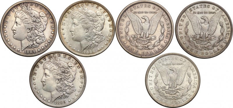 USA
USA. $ dollar 1884/85/87 Morgan, Philadelphia - A set of 3 coins 
Połysk w...