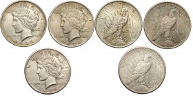 USA
USA. $ dollar 1923-1926 Peace, Philadelphia - A set of 3 coins 
Patyna.
Waga/Weight: 3 x 27,70 g Ag Metal: Średnica/diameter: 
Stan zachowania...