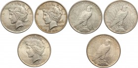USA
USA. $ dollar 1922/23 Peace, Philadelphia - A set of 3 coins 
Patyna.
Waga/Weight: 3 x 27,70 g Ag Metal: Średnica/diameter: 
Stan zachowania/c...