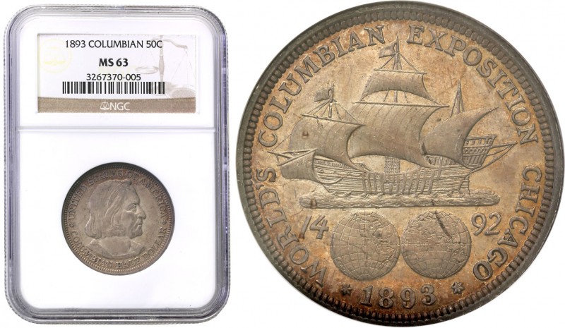 USA
USA. 50 cents 1893 Columbian NGC MS63 
Wiekowa patyna, połysk na całej pow...