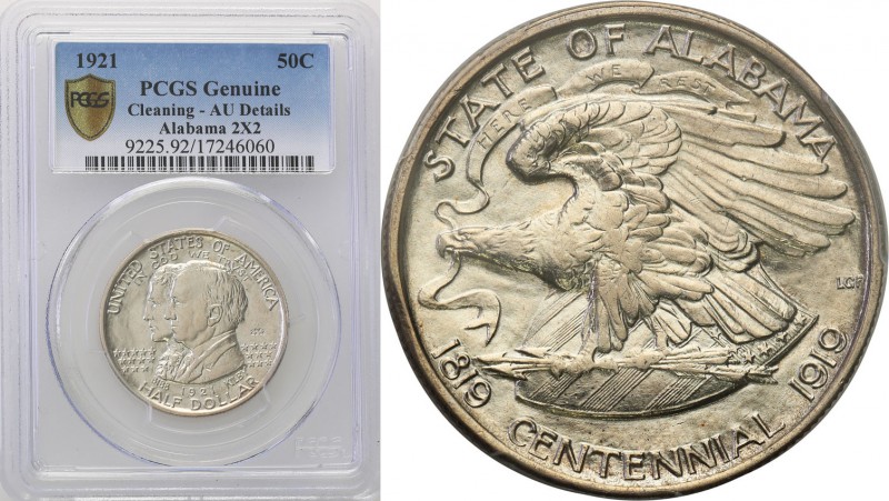 USA
USA. 50 cents 1921 Alabama PCGS AU 
Bardzo dobrze zachowane detale, połysk...