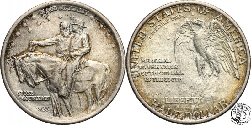 USA
USA. 1/2 $ dollara 1925, Stone Mountain 
Złocista patyna. Nieco rzadsza mo...