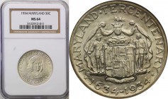 USA
USA. 50 cents 1934 Maryland NGC MS64 
Wspaniale zachowany egzemplarz, intensywny połysk menniczy. Rzadsza moneta, zwłaszcza w takim stanie zacho...