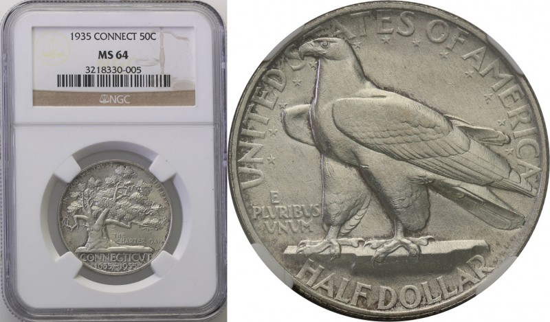 USA
USA. 50 cents 1935 Connecticvt NGC MS64 
Piękny egzemplarz, intensywny poł...