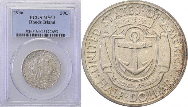 USA
USA. 50 cents 1936 Rhode Island PCGS MS64 
Bardzo ładny, świeży egzemplarz...