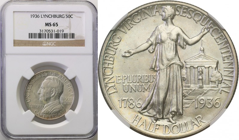 USA
USA. 50 cents 1936 Lynchburg NGC MS65 
Idealnie zachowana egzemplarz z poł...
