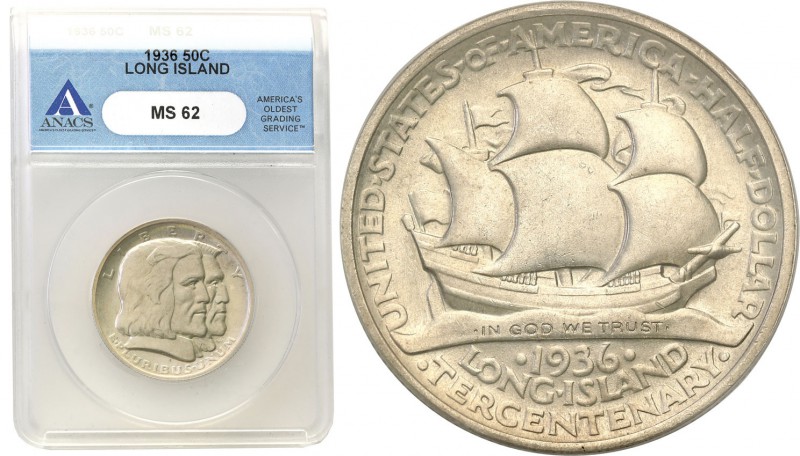 USA
USA. 50 cents 1936 Long Island 
Pięknie zachowana moneta w slabie ANACS z ...
