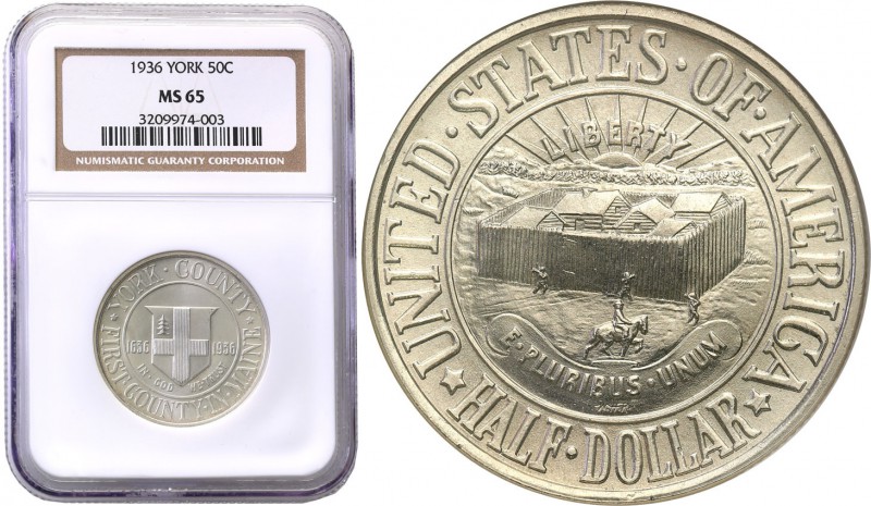 USA
USA. 50 cents 1936 York NGC MS65 
Wyśmienity egzemplarz a amerykańskim gra...