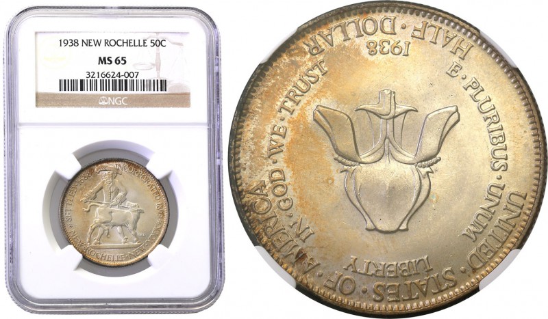 USA
USA. 50 cents 1938 New Rochelle NGC MS65 
Wyśmienity, menniczy egzemplarz ...