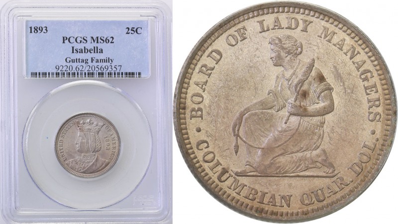 USA
USA. 25 cents 1893 Isabella PCGS MS62 
Idealnie zachowany egzemplarz z del...