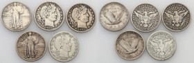 USA
USA. 1/4 $ dollara, set of 5 coins 
Patyna.
Waga/Weight: Ag Metal: Średnica/diameter: 
Stan zachowania/condition: 3 (VF)