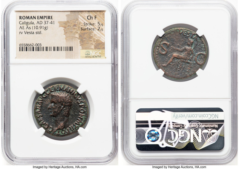 Gaius (Caligula) (AD 37-41). AE as (28mm, 10.91 gm, 7h). NGC Choice Fine 5/5 - 2...