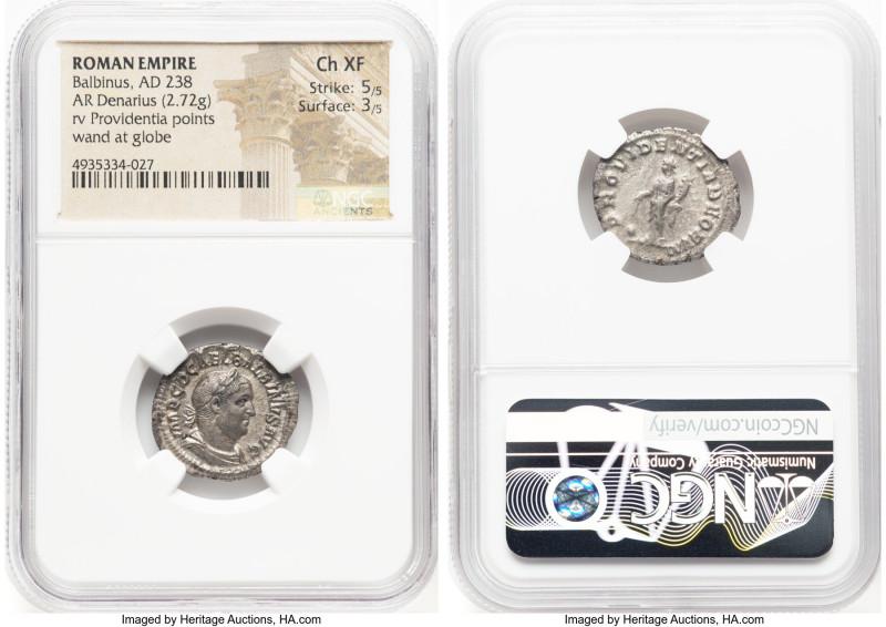 Balbinus (April-July AD 238). AR denarius (21mm, 2.72 gm, 7h). NGC Choice XF 5/5...