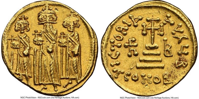 Heraclius with Heraclius Constantine, and Heraclonas (AD 638-641). AV solidus (1...