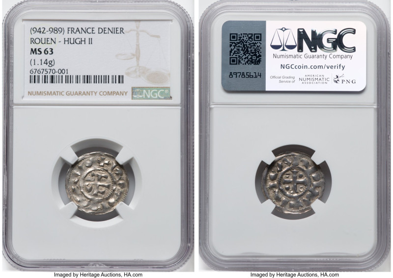 Normandy. Richard I (942-996) Denier ND (942-989) MS63 NGC, Rouen mint, Dup-18. ...