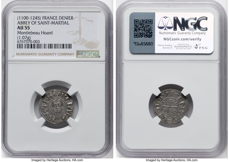 Abbey of Saint-Martial. Anonymous Denier ND (1100-1245) AU55 NGC, Limoges mint, ...