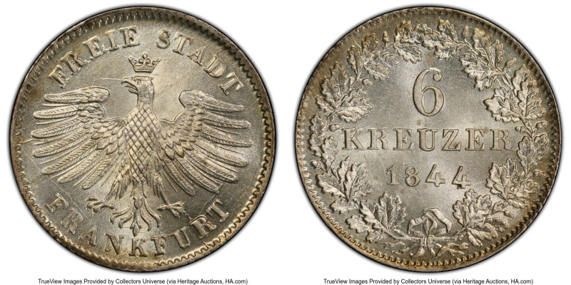 Frankfurt. Free City 6 Kreuzer 1844 MS66 PCGS, KM314, AKS-18. HID09801242017 © 2...