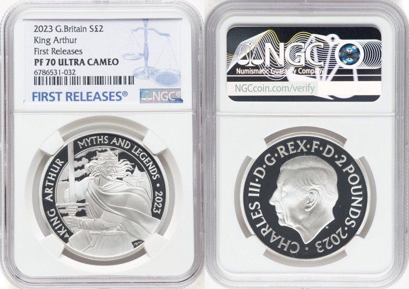 Charles III silver Proof "King Arthur" 2 Pounds (1 oz) 2023 PR70 Ultra Cameo NGC...