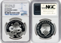 Charles III silver Proof "Year of the Dragon" 2 Pounds (1 oz) 2024 PR70 Ultra Cameo NGC, Mintage: 5,008. Lunar Series. First Releases. HID09801242017 ...