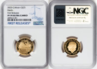 Charles III gold Proof "Merlin" 25 Pounds (1/4 oz) 2023 PR70 Ultra Cameo NGC, Mintage: 610. Myths and Legends series. First Releases. HID09801242017 ©...