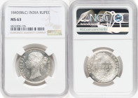 British India. Victoria Rupee 1840-(b & c) MS63 NGC, Bombay and Calcutta mint, KM458.2. 28 berries, W.W. raised. HID09801242017 © 2023 Heritage Auctio...