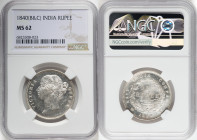 British India. Victoria Rupee 1840-(b & c) MS62 NGC, Bombay and Calcutta mint, KM458.2. 28 Berries, raised W.W. HID09801242017 © 2023 Heritage Auction...