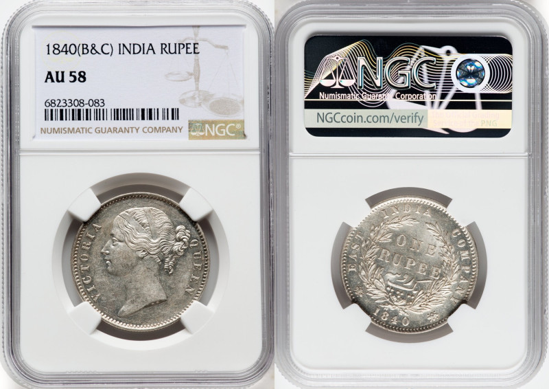 British India. Victoria 5-Piece Lot of Certified Rupees 1840-(b & c) AU58 NGC, C...