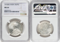 British India. George V 4-Piece Lot of Certified Rupees NGC, 1) Rupee 1918-(b) MS64 2) Rupee 1917-(b) MS63 3) Rupee 1918-(b) MS63 4) Rupee 1918-(b) MS...