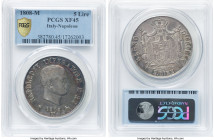 Kingdom of Napoleon. Napoleon 5 Lire 1808-M XF45 PCGS, Milan mint, KM10.7. Incused edge lettering variety. Handsome olive-gray, red and blue toning wi...