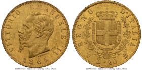 Vittorio Emanuele II gold 20 Lire 1865 T-BN MS61 NGC, Turin mint, KM10.1, Fr-11. HID09801242017 © 2023 Heritage Auctions | All Rights Reserved