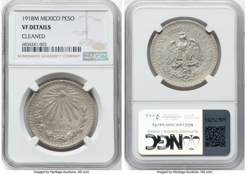 Estados Unidos Peso 1918-M VF Details (Cleaned) NGC, Mexico City mint, KM454. Tw...