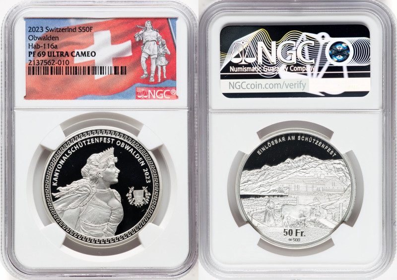 Confederation silver Proof "Obwalden Shooting Festival" 50 Francs 2023 PR69 Ultr...