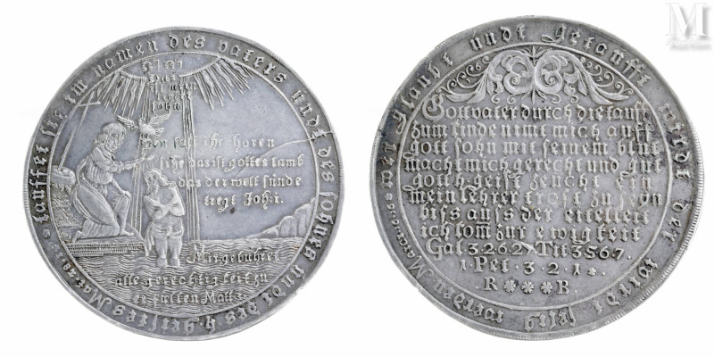 Allemagne - 

Thaler au nom d'Ernest Auguste 1697
A : Scène du baptême de Jés...