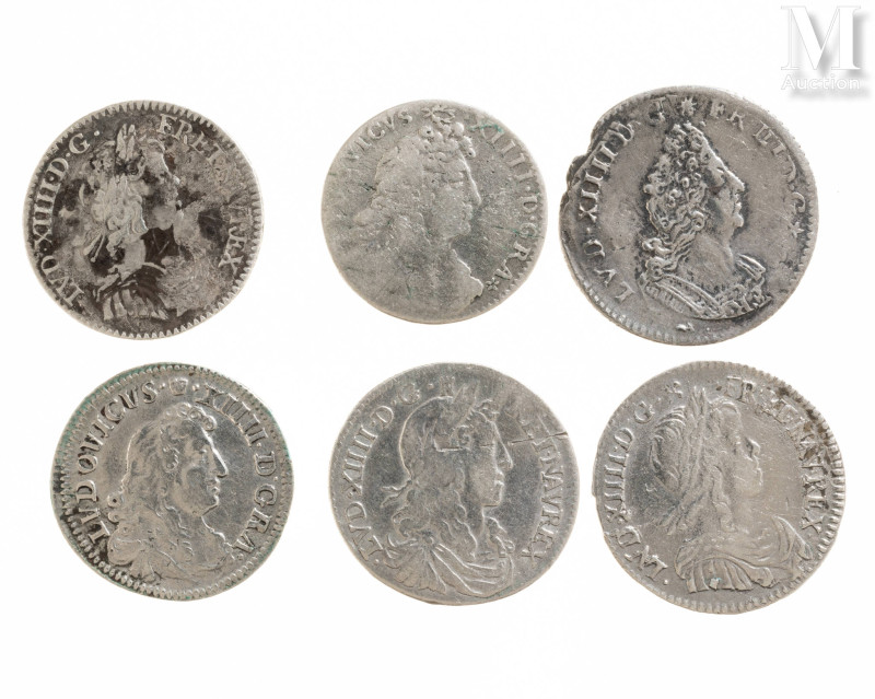 France - Louis XIV (1643-1715)

Lot de six monnaies comprenant : 
-1/12e d'Ec...