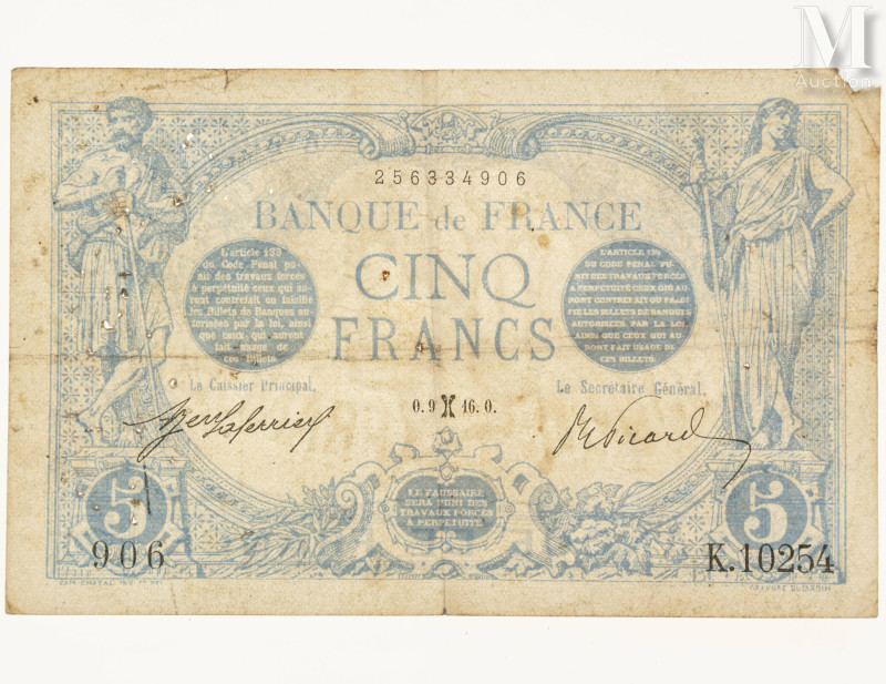 Billet - France 

5 Francs Bleu Type 1905
Février 1916
Etat : TB